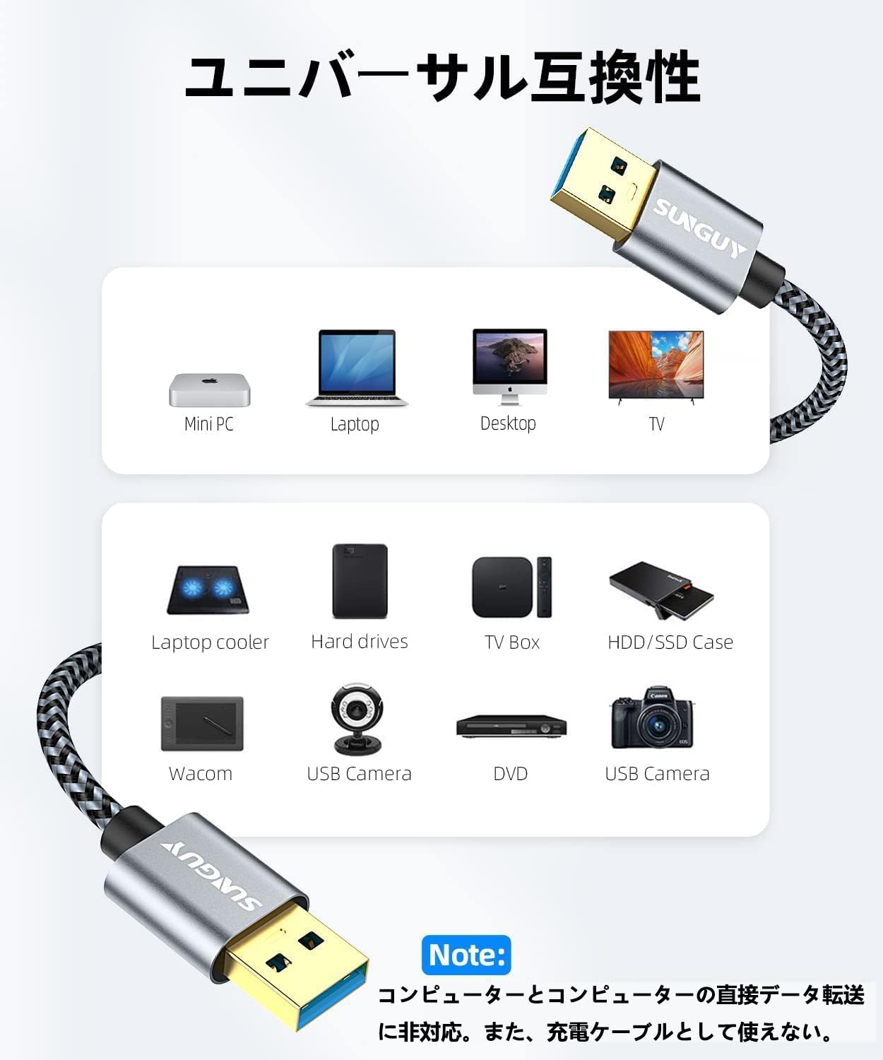 Amazon.co.jp: SUNGUY USB 3.0 ケーブル 0.3M タイプAオス